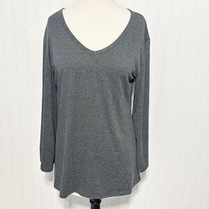 Women's V Neck Front Back Bell Sleeve Pullover Top Charcoal Gray Size Medium‎